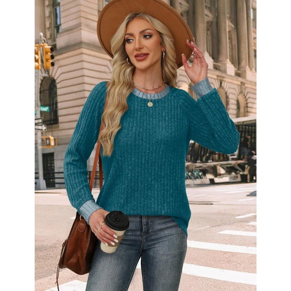 Women Teal Blue Imported Pull On Long Sleeve Lightweight Casual Winter Sweaters - Picture 3 of 4